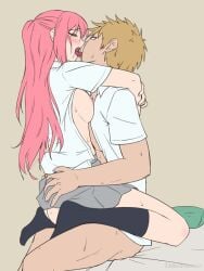 1boy 1boy1girl 1girls bed blue_eyes blush breasts brown_hair cheating cheating_girlfriend closed_eyes female infidelity inuzuka_shuu kawaii_dake_ja_nai_shikimori-san kissing long_hair making_out male netorare nipples ntr pink_hair sex shikimori_micchon short_hair sweat tongue_kiss tongue_out