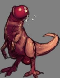 apple blurry blurry_background blurry_foreground claws depth_of_field food fruit grey_background monster motion_blur no_humans simple_background solo standing tentacle