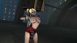 3d areolae batman:_arkham_knight batman_(series) blonde_hair blue_eyes breast_grab breasts dc dc_comics facepaint female female_only grinding harley_quinn harley_quinn_(arkham) harley_quinn_(arkham_knight) highres human large_breasts lipstick long_hair looking_at_viewer nipples no_bra open_clothes open_shirt outdoors red_lipstick seductive self_fondle shirt short_shorts shorts solo source_filmmaker tied_hair twintails warriorsoulsfm