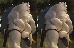 anthro ass balls big_ass big_butt butt clothing cross_stereogram darkgem erection fur looking_at_viewer male male_focus male_only penis presenting solo stereogram underwear