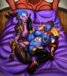 1futa 1girls armor big_breasts blue_eyes blue_hair blue_skin breasts clothed clothing dickgirl draenei elf erection female futanari glowing glowing_eyes hair hooves horn humanoid intersex intersex/female night_elf nipple_piercing nipples open_mouth penetration penis piercing plump_labia pointy_ears purple_skin pussy pussy_juice red_hair sex skimpy spread_legs spreading ultamisia video_games warcraft world_of_warcraft