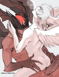 2boys akira_fudou angel angel_and_devil ass blush closed_eyes dark_skin demon devilman embrace erection fictional_interracial gay girly hamletmachine happy_sex head_back horns incubus interspecies kissing large_penis male male/male male_on_male male_only moaning multiple_boys pale_skin parted_lips penis ryo_asuka satan_(devilman) sex sitting_on_person smile steam straddle sweat wings yaoi