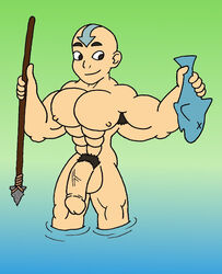 1boy aang abs air_nomad airbender_tattoo ass avatar_legends avatar_the_last_airbender biceps big_balls big_penis color fish fishing human legs light-skinned_male light_skin male male_only muscular muscular_male nipples nude paradogta pecs penis pubic_hair solo spear the_avatar water