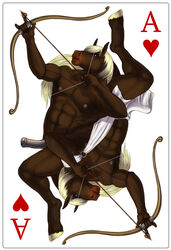 1boy 2016 5_fingers abs ace_of_hearts animal_genitalia animal_penis anthro arrow biceps big_penis bow_(weapon) brown_fur card cupid equine equine_penis erection fur hair heart holding_object holding_weapon hooves horse horsecock long_hair male male_only mammal medial_ring muscular muscular_male nipples nude pecs penis playing_card ranged_weapon rov saorsa simple_background solo suit_symbol weapon white_background white_hair