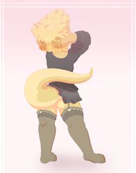 1boy anthro anus backsack balls bottomless clothed clothing crossdressing fur furry garter_belt garter_straps girly hands_behind_head looking_at_viewer male mammal mustelid otter otto0ttsy otto_the_ott pinup pose raised_tail rear_view solo standing sweatshirt trap