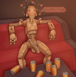 alcohol b1_battle_droid balls battle_droid beverage blush can chokodonkey dialogue droid heart hearts hi_res machine male male_only penis robot sitting solo solo_male star_wars talking_to_viewer