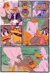 all_fours anal anal_sex anatid anseriform anthro ass avian bird bodily_fluids butt_grab clothing comic cum cum_in_ass cum_inside cum_while_penetrated darkwing_duck disney doggy_style duck ducktales_(2017) fellatio fenton_crackshell from_behind_position gay genital_fluids genitals group group_sex hand_on_butt hi_res launchpad_mcquack male male/male male_only monster narrowed_eyes necktie nervous nude oral penetration penile penis penis_tip sex spread_legs spreading sweat sweatdrop threesome undressing urine wide_hips yaoi