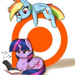 2016 alicorn animal_genitalia animal_penis balls book captainpudgemuffin duo english_text equine equine_penis erection female feral friendship_is_magic hi_res horn horsecock mammal my_little_pony patreon pegasus penis rainbow_dash_(mlp) text twilight_sparkle_(mlp) wings