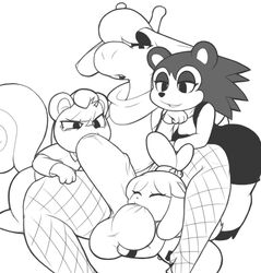 1boy 1futa 2girls aintsmart animal_crossing ball_sucking balls big_balls big_penis bisexual canine clothing collaborative_fellatio fellatio female femboy futa_on_female futa_on_male futanari giraffe gracie_(animal_crossing) hedgehog intersex isabelle_(animal_crossing) labelle labelle_able legwear male mammal marshal_(animal_crossing) nintendo oral penis rodent sex squirrel stockings teamwork video_games