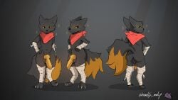 animal_genitalia animal_penis anthro backsack balls bandage bandaged_arm bandaged_leg black_body butt canine_genitalia canine_penis casualties:_unknown erection expie_(gunsawian) fluffy fluffy_tail genitals gunsawian handly_molip hi_res knot knotted_penis looking_at_viewer looking_back looking_back_at_viewer male nude penis scarf simple_background solo standing tail