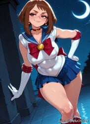 1girl 1girls 2026 ai_generated anime blue_sailor_collar blue_skirt boku_no_hero_academia boobs bow breasts brown_eyes brown_hair choker cleavage collarbone cosplay covered_navel covered_nipples crescent_moon crossover earrings elbow_gloves eye_contact female female_focus gloves hand_on_hip handwear heart heart_choker highres huge_breasts jewelry large_breasts looking_at_viewer moon my_hero_academia night night_sky nsfw ochako_uraraka patreon patreon_username pleated_skirt red_choker rognezart sailor_collar sailor_moon sailor_senshi_uniform short_hair skirt sky smile smiling solo tagme thick_thighs thighs uraraka_ochako watermark white_gloves white_leotard