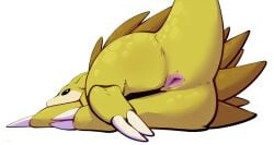 2_toes alpha_channel ambiguous_gender anus black_sclera butt claws feet feral fizzpop generation_1_pokemon hi_res lying nintendo nude on_side pokemon pokemon_(species) pokemon_only presenting presenting_anus raised_tail sandslash signature simple_background solo tail tailbutt toes transparent_background yellow_body