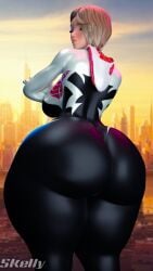 1girls artist_name ass ass_focus big_ass big_breasts blonde_hair bodysuit bottom_heavy breasts costume eyes_closed female female_only gwen_stacy gwen_stacy_(spider-verse) huge_ass icedev large_ass pinup skelly3d solo solo_female spider-gwen spider-gwen_(spider-verse) spider-man:_into_the_spider-verse spider-man_(series) superhero superhero_costume superheroine thick thick_ass thick_thighs thighs