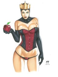 1girls 2014 big_breasts breasts chris_foulkes cleavage corset disney female female_only large_breasts panties snow_white_and_the_seven_dwarfs_(1937_film) solo the_evil_queen