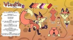 2025 animal_genitalia animal_vulva anus blizzate bow_tie butt canid canine canine_genitalia canine_vulva character_name dated digital_media_(artwork) eyewear female feral fox fur genitals hi_res mammal model_sheet monocle paws solo text toony vixette_the_fox vulva