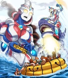 2girls abs breasts female janus_jammy ultraman_(franchise)