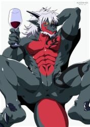 abs alcohol aledonrex animal_genitalia anthro anus beard beverage cheek_spikes chest_tattoo container cup dragon drinking_glass facial_hair facial_spikes genital_slit genitals glass glass_container glass_cup grey_body hair hand_behind_head hi_res holding_glass holding_object male muscular muscular_anthro muscular_male mythological_creature mythological_scalie mythology nipples obliques pecs scalie solo soren_ashe spikes spikes_(anatomy) spread_legs spreading tail tattoo white_hair wine wine_glass withdrawn_penis yellow_eyes