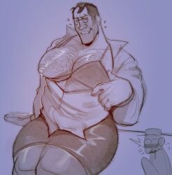 2026 age_difference arm_hair bara big_pecs blush boner bra chest_hair chubby chubby_male cocky coke_enjoyer dilf gay huge_pecs inverted_nipples lactation large_pectorals male_lactation manboobs masculine_crossdresser medic_(team_fortress_2) office_clothing office_lady older_male scout_(team_fortress_2) shirtless tagme team_fortress_2 yaoi younger_dom_older_sub