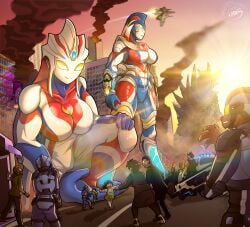 2girls abs breasts female janus_jammy ultraman_(franchise)