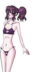 1girls black_eyes black_hair blush blush_lines blushing boob_window cat_bikini cat_lingerie crotch_window danganronpa_another fanganronpa female female_only flat_chest flat_chested goth goth_girl kurokawa_mikako looking_at_viewer only_female ponytail skinny skinny_female skinny_girl smile smiling smiling_at_viewer solo solo_female