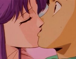 1990s_(style) 1993 1boy 1boys 1girl 1girls 2026 animated animated_gif bindi black_hair brown_eyes cheating_(relationship) closed_eyes demon_girl eganko_(youjuu_sensen_adventure_kid) female jewelry kiss long_hair lowres makeup norikazu_(youjuu_sensen_adventure_kid) purple_hair retro_artstyle short_hair sidelocks sweat tagme youjuu_sensen_adventure_kid