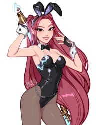 1girl 1girls 2026 2d alternate_costume asian asian_female blush blushypixy blushyspicy bowtie bunny_ears bunnysuit clothed earrings female female_only fingerless_gloves kpop_demon_hunters long_hair mira_(kpop_demon_hunters) pink_hair simple_background smile sony_pictures_animation tagme white_background