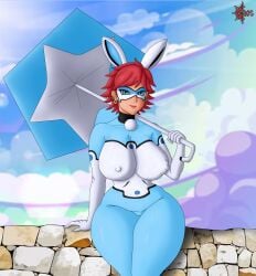 1girl 1girls 2026 alix_kubdel big_boobs big_breasts big_thighs big_waist blue_eyes bunny_girl bunnysuit bunnyx_(character) caosenriqueart digital_drawing girl heroine miraculous_ladybug red_hair short_hair solo tagme