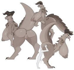2026 absurd_res anthro anus areola big_breasts big_butt breasts butt claws deathclaw fallout female genitals hi_res horn human larger_female male mammal meeplux microsoft nipples nude scalie simple_background size_difference smile tagme tail vulva white_background