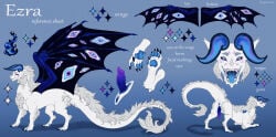 5_toes absurd_res animal_genitalia animal_penis arm_tuft blue_claws blue_horn blue_pawpads blue_wings cheek_tuft claws color_swatch dragon elbow_tuft english_text eyes_on_wings facial_markings facial_tuft fangs feet feral fire fluffy fluffy_chest fluffy_ears fluffy_tail forked_tongue fur furred_dragon furred_scalie genitals gradient_penis grey_body grey_fur hair head_markings hi_res horn inner_ear_fluff jupizoro male mane mane_hair markings membrane_(anatomy) membranous_wings model_sheet mythological_creature mythological_scalie mythology neck_tuft open_mouth pawpads penis purple_penis quadruped scalie solo tail teeth text toes tongue tuft unusual_anatomy unusual_eye_placement unusual_wings white_body wings