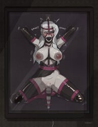2026 alternate_costume ball_gag bdsm bdsm_harness bondage deckenz defeated_villainess drool exposed_breasts exposed_pussy forniphilia gag gagged harness_ball_gag human_trophy humiliation latex latex_clothing nose_hook pubic_hair rwby salem_(rwby) tagme vibrator vibrator_on_pussy wand_vibrator