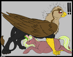 avian backlash91 blush equine erection female feral friendship_is_magic gryphon horse magic male mammal masturbation my_little_pony penis pony simple_background startled