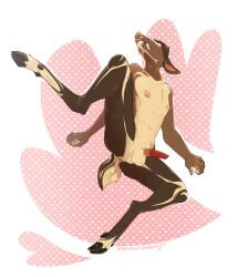 absurd_res animal_genitalia animal_penis anthro anus bodily_fluids chevrotain crying deer embarrassed erection genitals hi_res male mammal nude penis presenting raised_leg raised_tail sheath solo spread_legs spreading sweetbeau tail tears