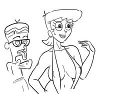 bikini breasts cartoon_network dexter's_laboratory dexter's_mom glasses heart_eyes mandark orangecast sling_bikini slingshot_swimsuit tongue_out