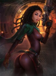 1girls ass big_ass black_hair breasts dark-skinned_female dark_skin demonlorddante female female_only first_porn_of_character gun nipples sana_starros solo solo_female star_wars