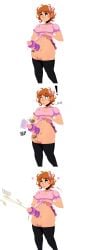 1futa barrybbeesly big_balls big_penis braces cum dress ejaculation futanari green_eyes masturbation onahole pants_down red_hair ribbon_in_hair zoe_(barrybbeesly)