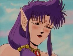 1990s_(style) 1993 1girl 1girls 2026 animated animated_gif armor bikini bikini_armor bindi blush bouncing_breasts breasts cheating_(relationship) demon_girl ears eganko_(youjuu_sensen_adventure_kid) female fingernails gold hair_beads hair_ornament implied_sex jewelry lipstick long_fingernails long_hair long_nails_(fingers) lowres makeup medium_breasts midriff necklace nipples pointy ponytail purple_eyes purple_hair retro_artstyle sidelocks swimsuit tagme thong v-bangs youjuu_sensen_adventure_kid
