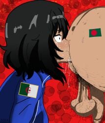1boy 1boys 1girl 1girls 2026 algerian_flag andou_(girls_und_panzer) bengali edit edited edited_art girls_und_panzer hairy pubic_hair rimjob rimming rimming_male saggy_balls tagme