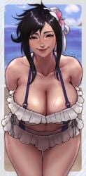 1girls 2d aoranpb beach beach_background bikini black_hair breasts cleavage female female_only final_fantasy final_fantasy_vii light-skinned_female light_skin looking_at_viewer outdoors solo solo_female swimsuit tagme thighs tifa_lockhart