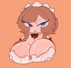 1girls 2d 2d_animation animated bouncing_breasts cleavage female frown genshin_impact hoyoverse large_breasts mihoyo rinn_mayy sandrone_(genshin_impact) scowl