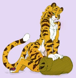 2026 anthro blush brown_stripes cheetah chiar_(dktorzi) dipstick_tail dktorzi feet felid feline full-length_portrait fur genitals green_eyes hybrid kneeling looking_at_viewer male mammal markings nude pantherine pawpads penis pink_background portrait simple_background smile solo striped_body striped_fur stripes tail tail_markings tiger tongue tongue_out yellow_body yellow_fur