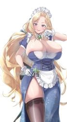 areola_slip blonde_hair blush cleavage_cutout corset curvy hair_intakes heart_eyes huge_breasts lips long_hair looking_at_viewer maid maid_headdress maid_uniform mature_female plump smile thick_thighs voluptuous wavy_hair wide_hips