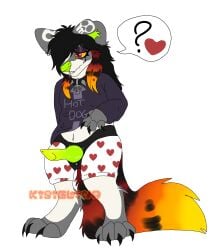 alternative_fashion anthro big_feet canid canine clothed clothed_anthro clothing dominant dominant_female emo feet female hi_res hybrid kisielina mackenzie(kisielina) mammal overweight raccoon_dog scene_(fashion) solo strapon