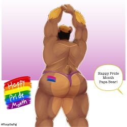 1:1 2026 anthro bear belly body_hair brown_body brown_fur butt chest_hair clothing digital_media_(artwork) english_text extracurricular_activities fur genitals hair harold_grifter hi_res lgbt_pride lgbt_pride_month male mammal musclegut muscular muscular_male nipples nude overweight overweight_male simple_background solo tagme tail text tonydapig