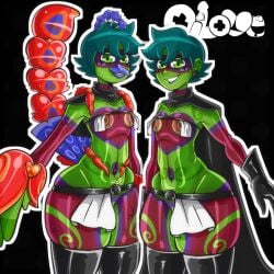 1girl absurd_res anthro beak bird bird_girl color female female_only flat_chest furry gloves green_body green_eyes green_hair happy_female hi_res interspecies latex_gloves latex_thighhighs long_tail looking_at_viewer mask oilove original_character peacock peacock_tail red_tail small_breasts thick_thighs unique_style watermark wide_hips