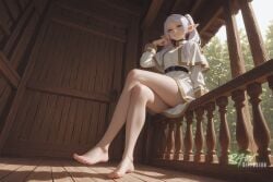 1girl ai_generated anime beautiful breasts cute ecchi female frieren frieren_beyond_journey's_end green_eyes hentai nsfw partially_clothed rawdiffusion rule34 sexy sexy_pose solo sousou_no_frieren tits white_hair
