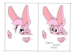 absurd_res anthro ball_suck balls cheek_tuft english_text erection facial_tuft fur genitals half-closed_eyes hi_res humanoid_genitalia humanoid_penis lagomorph leporid male mammal narrowed_eyes onomatopoeia oral penis pink_body pink_fur rabbit sex solo sound_effects sucking text tuft wide_eyed xing1