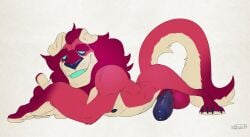 2021 anthro arched_back balls big_balls big_chest big_hands big_penis blue_eyes blue_nose blue_penis blue_sclera canid canine erection eyebrows felid feline floppy_ears foreskin full-length_portrait genitals hair hi_res huge_balls humanoid_genitalia humanoid_penis hybrid korichi looking_at_viewer lying male male_anthro mammal no_irises nude on_front partially_retracted_foreskin penis penis_towards_viewer portrait pubes red_hair roam_(roamingthrough) seductive side_view simple_background stubble textured_background thick_eyebrows thick_penis top_heavy