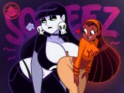 1boy2girls 2023 2023s 2d 2girls 2girls1boy ass_bigger_than_breasts atomickingboo between_ass between_breasts black_eyeshadow black_hair booty_bigger_than_body breasts_bigger_than_body breasts_bigger_than_head brown-skinned_female brown_hair brown_skin clothed_female_nude_male curvy_figure dark-skinned_female dark_brown_hair dark_hair giantess goth goth_milf gothic_girl green_eyes heart_around_head huge_breasts lindel_dollice_quilten nude_male_clothed_female pink_eyes sandwiched shaylynn_summer shrunken_male size_difference skull_earrings spunkbug thespunkbug thick_ass thick_thighs white-skinned_female white_skin