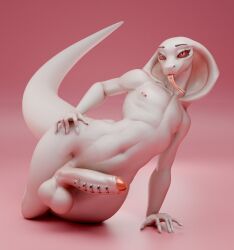 3d_(artwork) absurd_res anthro balls big_balls big_penis cobra da.nilkaz digital_media_(artwork) erection femboy forked_tongue frenum_ladder frenum_piercing genital_piercing genitals hand_on_hip hi_res humanoid_genitalia humanoid_penis ladder_piercing male mokki_(moky) nipple_piercing nipples nude penis penis_piercing piercing pink_background pupils red_eyes reptile scales scalie simple_background slit_pupils snake solo tail thick_thighs tongue white_body white_scales wide_hips
