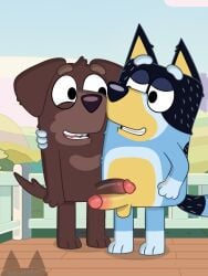 3:4 anthro bandit_heeler banditr17 bluey_(series) comparing comparing_penis duo fido_(bluey) frottage genitals hi_res humanoid_genitalia humanoid_penis male male/male penile penis penises_touching sex